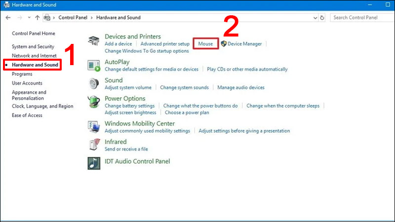 Chọn Mouse trong mục Devices and Printers
