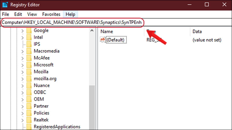 Bạn truy cập vào địa chỉ HKEY_LOCAL_MACHINE\SOFTWARE\Synaptics\SynTPEnh